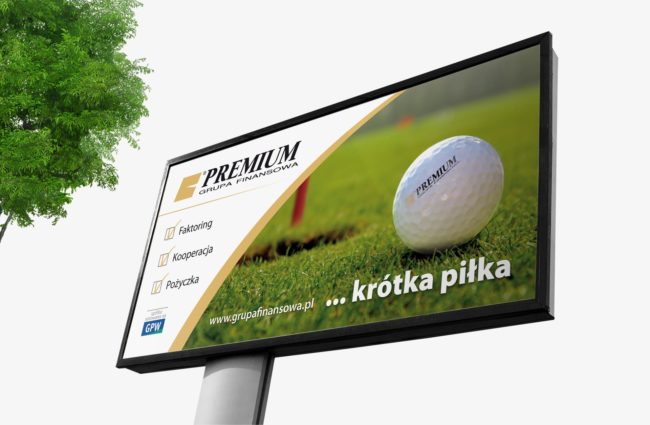 Grupa Finansowa Premium S.A. Katowice identyfikacja wizualna, system identyfikacji wizualnej, teczki reklamowe, akcydensy firmowe, ulotki informacyjne, flagi, oznakowania samochodów firmowych, reklamy zewnętrzne, opracowanie stoiska targowego Agencja brandingowa Moweli Creative Dąbrowa Górnicza, Warszawa